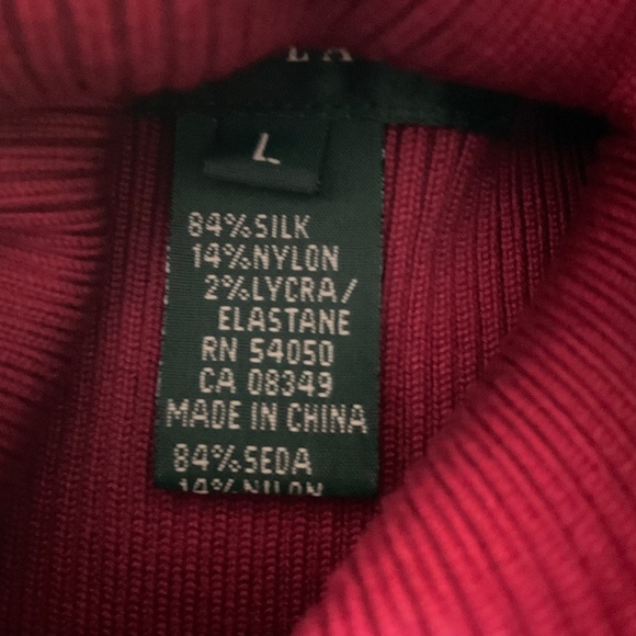 Ralph Lauren 3/4 sleeve Red ribbed silk blend turtleneck sweater Y2K classic L - Picture 3 of 12